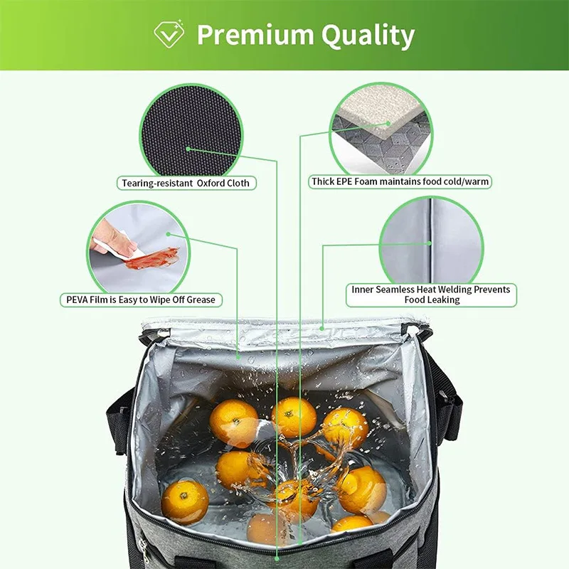 Color: GRAY - Large Capacity Tote Bento Insulated Lunch Bag Picnic Food Lunch Box Storage Ice Cooler Thermal Bag Portable Fridge Thermal Bag