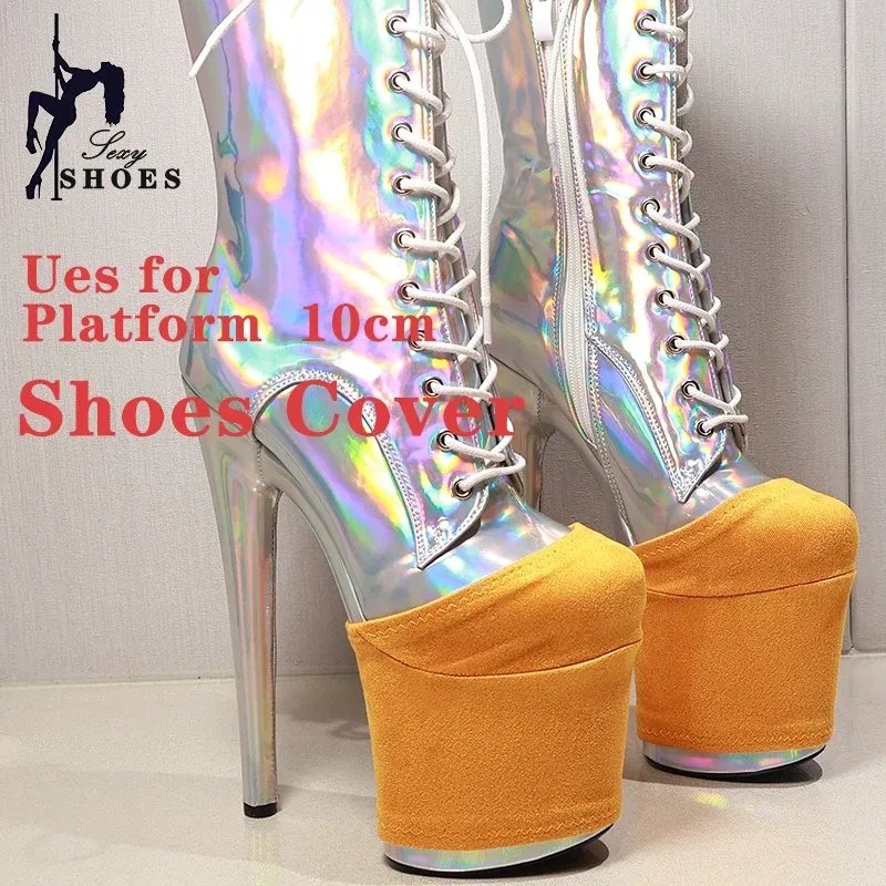 Color: Silver, Size: XL - Suede Shoes Cover Steel Pole Dance Training Specific Protective Cover 10CM Platform Anti Slip Wear-resistant Boots Protective