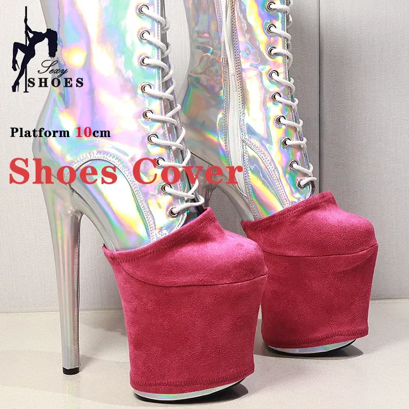 Color: Silver, Size: XL - Suede Shoes Cover Steel Pole Dance Training Specific Protective Cover 10CM Platform Anti Slip Wear-resistant Boots Protective