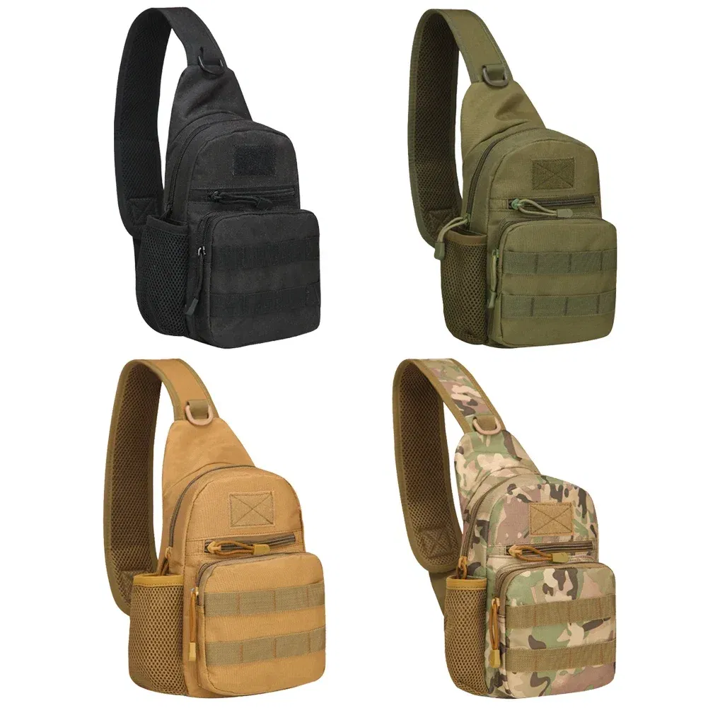 Color: black - Outdoor tactical Camouflage kettle chest bag Men's hiking backpack Nylon hunting fishing camo hiking shoulder bag