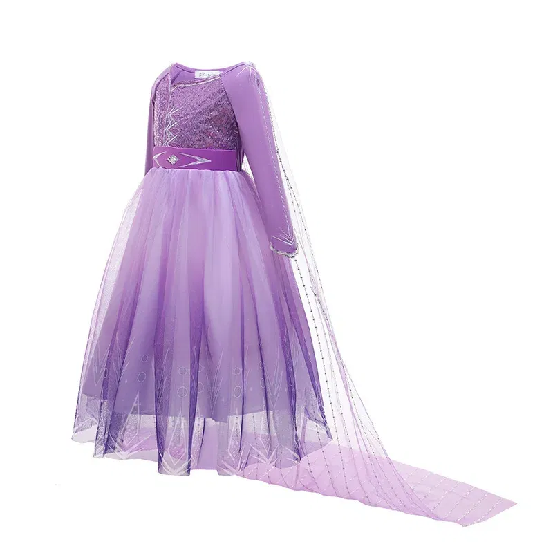 Kid Size: 5, Color: army green - Disney Frozen Anna Elsa Girls Princess Dresses Mesh Sequin Dress Kids Cosplay Snow Queen Costumes Carnival Birthday Party Gowns