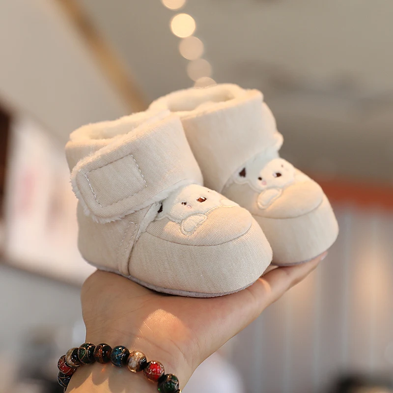 Color: Gold, Baby Age: 13-18 Months - Winter New Cute Cartoon Baby Booties Boy Girl Boots Cotton Soft-Sole Non-Slip Warm Toddler First Walkers Infant Crib Shoes