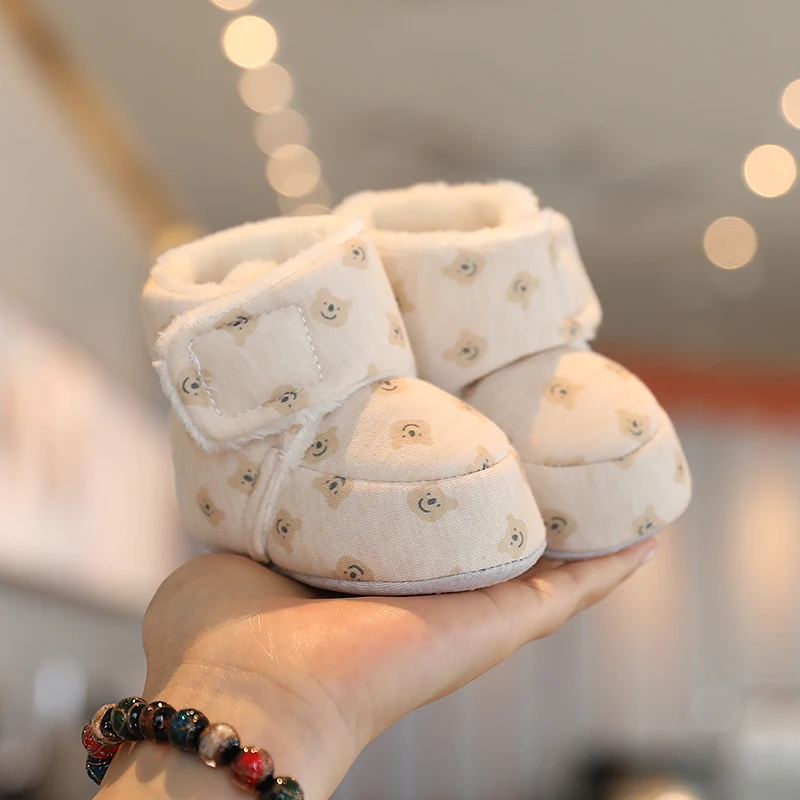 Color: Gold, Baby Age: 13-18 Months - Winter New Cute Cartoon Baby Booties Boy Girl Boots Cotton Soft-Sole Non-Slip Warm Toddler First Walkers Infant Crib Shoes