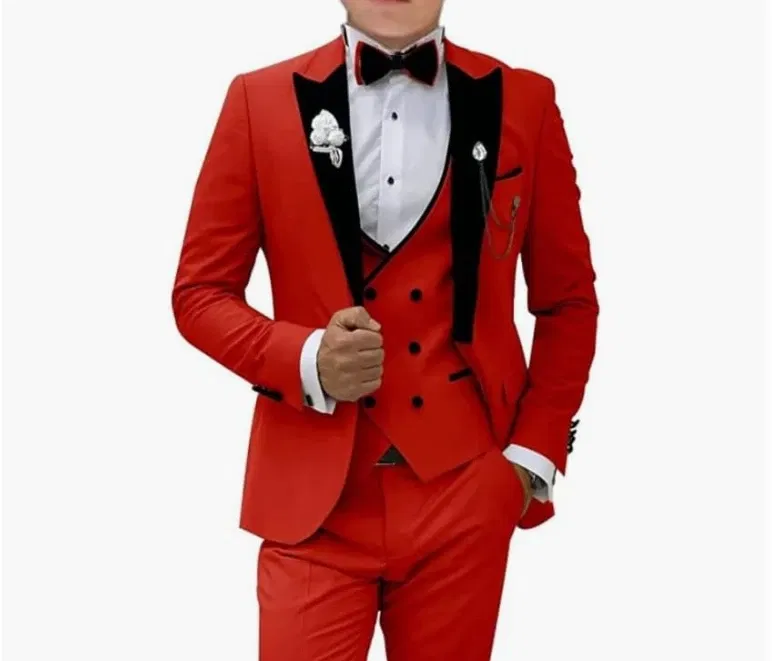 Color: Burgundy, Size: S - Pink Prom Suit for Men 3 Piece Jacket Vest Pants Set Peaked Lapel Blazer Outfit Costume Birthday Party