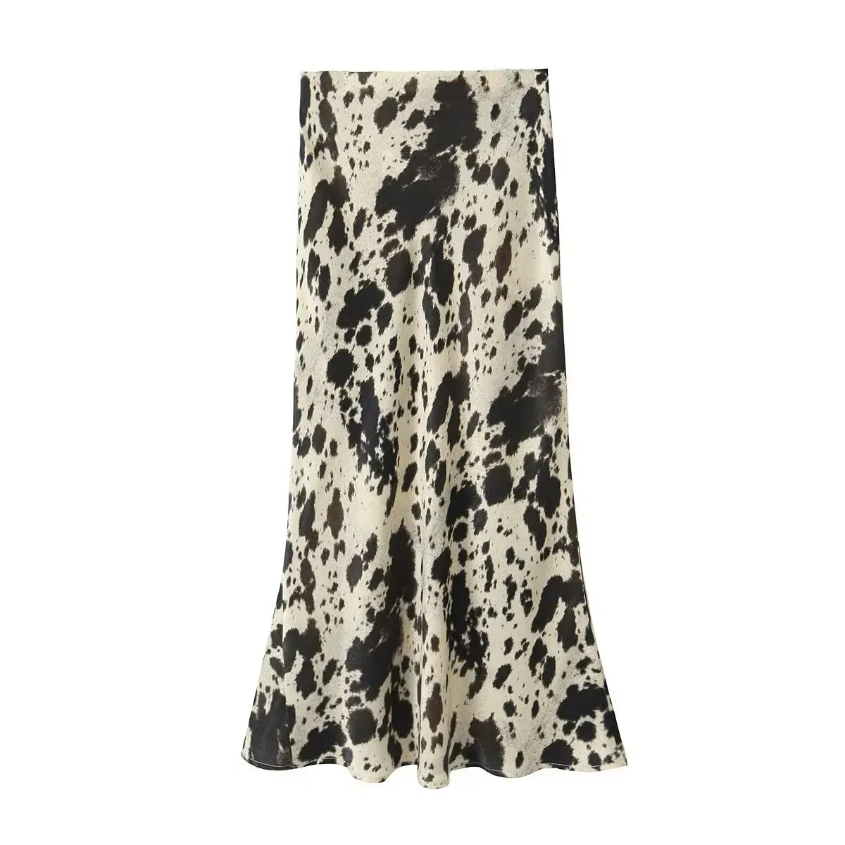 Color: Beige, Size: XS - Spring and Autumn New Women's Versatile Animal Pattern Printed Silk Satin Texture Midi Half length Skirt