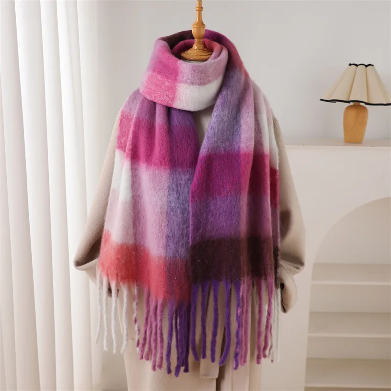 Color: GRAY, Size: One Size - 2025 NEW Luxury Cashmere Women Plaid Scarf Winter Warm Shawl and Wrap Bandana Pashmina Long Tassel Female Foulard Thick Blanket
