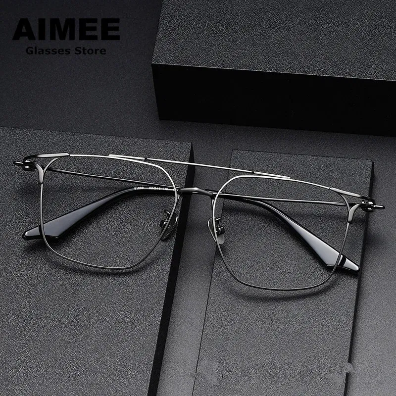 Hand-Made Pure Titanium Ultralight Glasses Frame Men's Square Multifocal Prescription Eyeglasses Women Myopia Eyewear Spectacles
