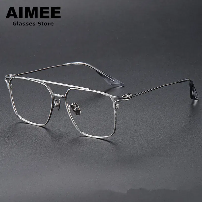 Hand-Made Pure Titanium Ultralight Glasses Frame Men's Square Multifocal Prescription Eyeglasses Women Myopia Eyewear Spectacles