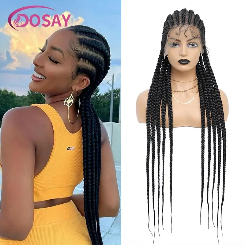Synthetic 36inch Jumbo Full Lace Front Wigs Knotless Cornrow Braided Wigs For Women Twist Braid Lace Wigs Box Braids Wig African