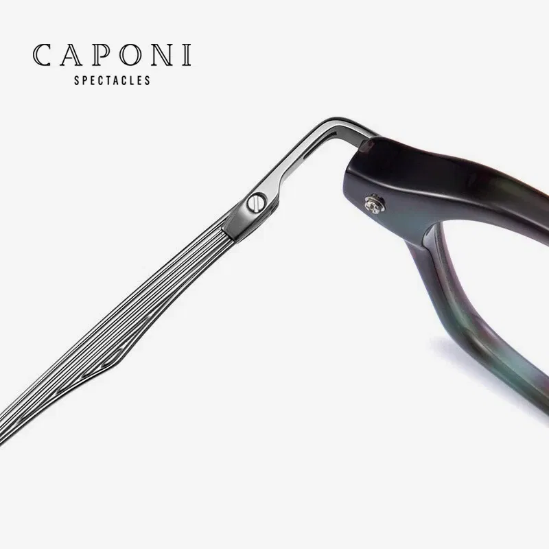 Frame Color: WHITE - CAPONI Fashion Gentlemen's Glasses Frame Pure Titanium Acetate Retro Anti Blue Light Eyeglasses German Designer Spectacles JF413