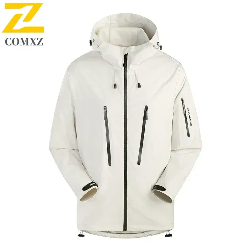 Color: SKY BLUE, Size: M - Spring Autumn Men's Windbreaker Fashion Outdoor Mountaineering Travel Windproof Waterproof Hooded Jacket Slim Fit Versatile Coat
