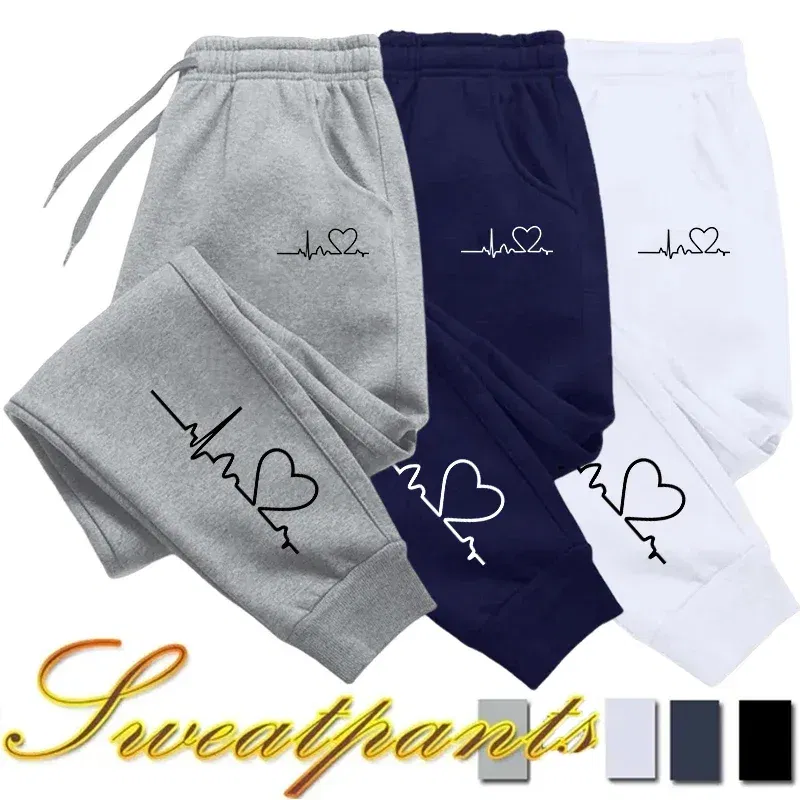 Color: SKY BLUE, Size: M - Hot Sales Womens Sweatpants Daily Casual Pants High Quality Fitness Tracksuit Trousers Heart Print Street Sport Jogging Pants