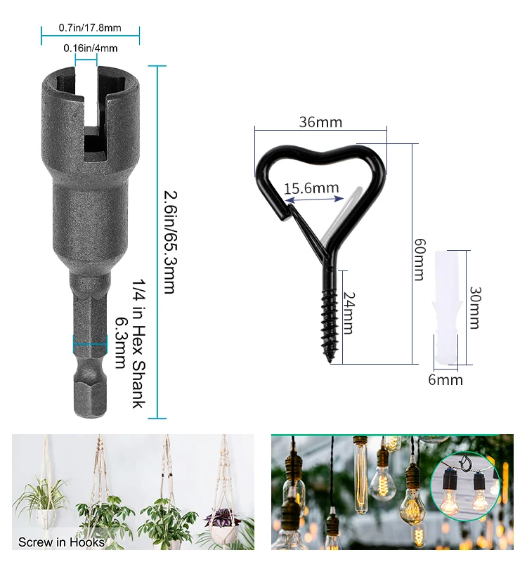 Color: WHITE - 12/20PCS Q-Hanger Screw Black Hooks Ceiling Hooks with Safety Buckle for Plant and Christmas Outdoor String Lights Hooks
