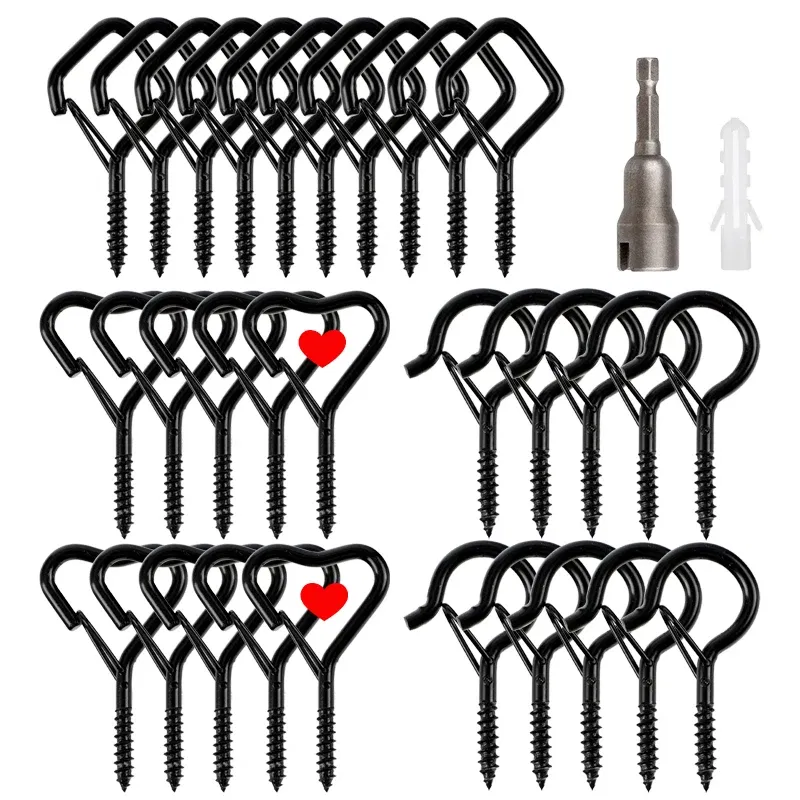 Color: WHITE - 12/20PCS Q-Hanger Screw Black Hooks Ceiling Hooks with Safety Buckle for Plant and Christmas Outdoor String Lights Hooks