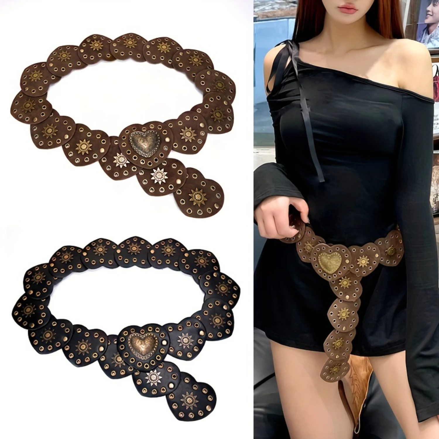 Number of Pcs: 200Pcs, Stem Length: 25mm, Ships From: CHINA - Romantic Heart Buckle Belt - Fashionable Studs & Vintage PU Leather - Wide Waistband for Women - Perfect Western Punk Valentine