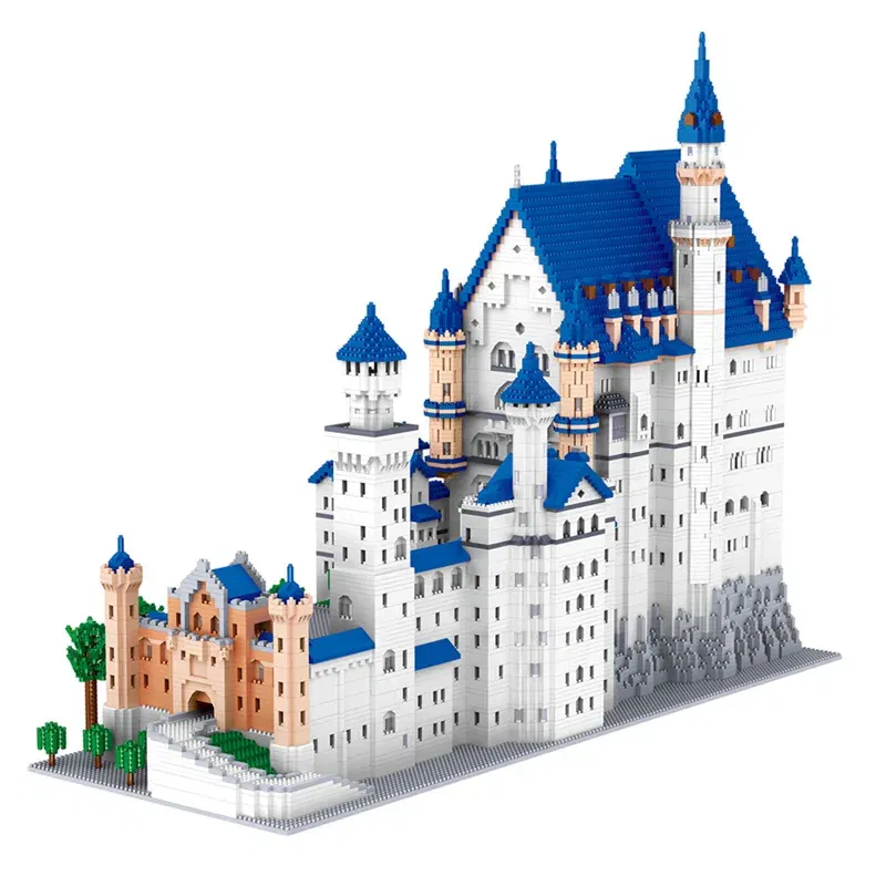 Color: WHITE, Size: S - KNEW BUILT Huge New Swan Stone Castle Micro Mini Bricks for Adults Huge Assemble Architecture Toys Kits Diamond Build Blocks