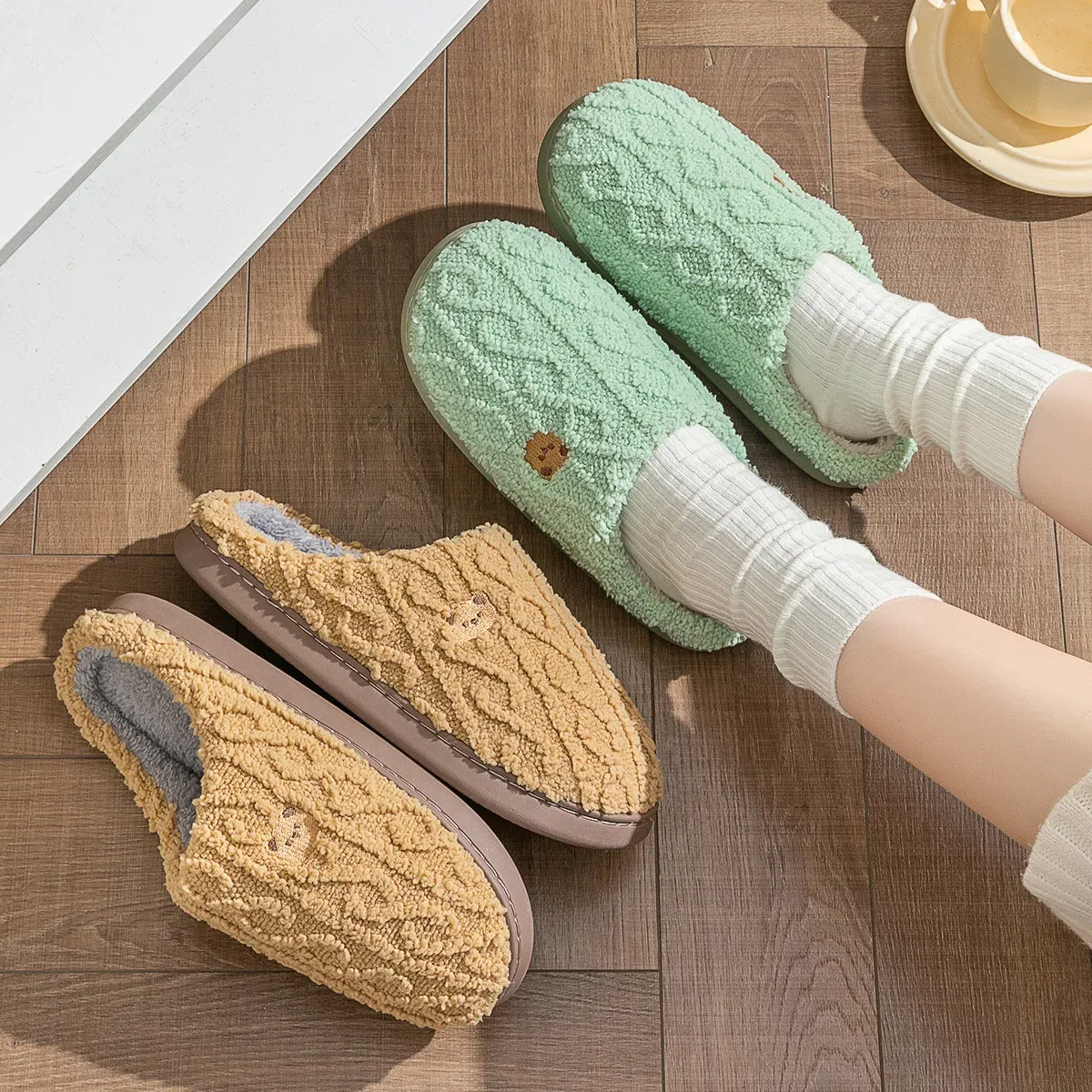 Color: Grape, Shoe Size: 42-43, Ships From: CHINA - Asgard Women Winter Fur Slippers Indoor Fluffy Couple Bedroom Flat Slides Cute Bear Women Fuzzy House Slippers Warm Cotton Shoes