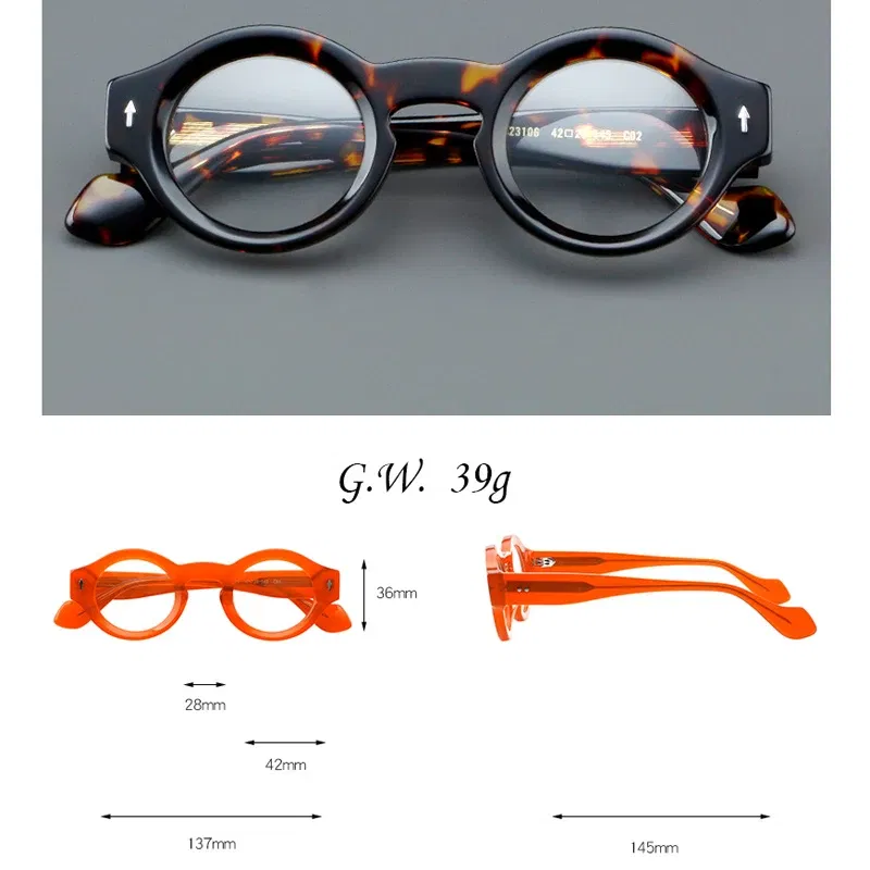 Frame Color: WHITE, Eye Prescription: +400 - VCKA Round Acetate Reading Glasses Frame Retro Men Prescription Anti-blue discolor Women Custom Optics Retro Eyewear +0.50to +10