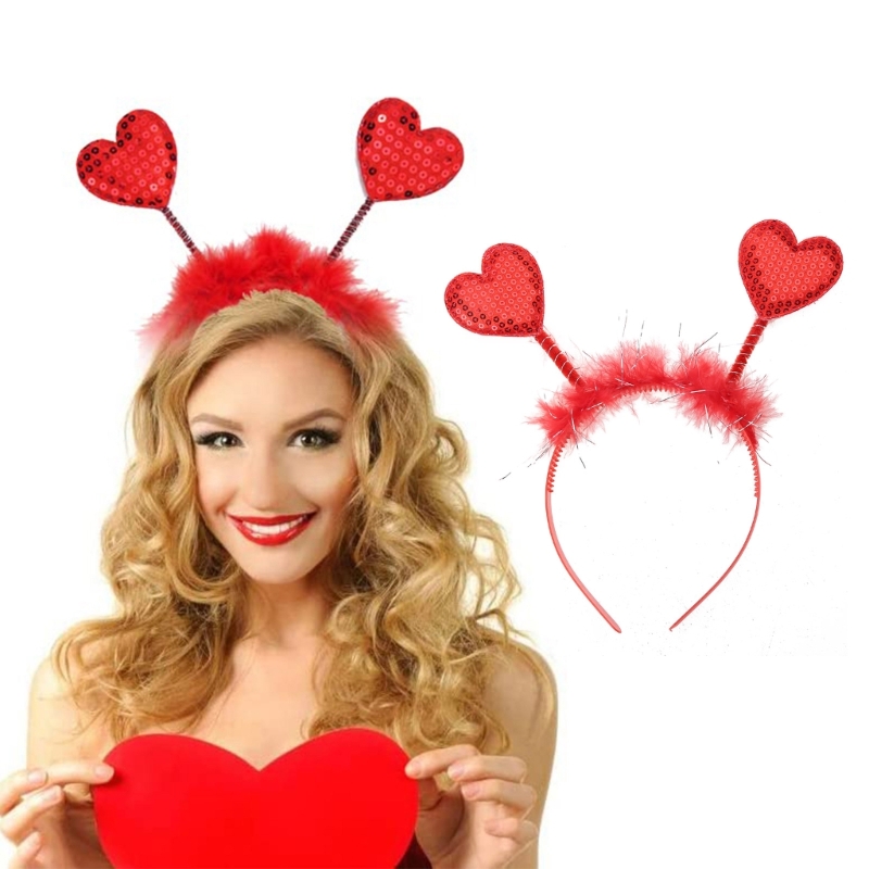 Lovely Red Heart Hair Hoop Furry Valentine's Day Heart Headband Party Headwear Rose Selling Pedlar Hair Hoop DXAA