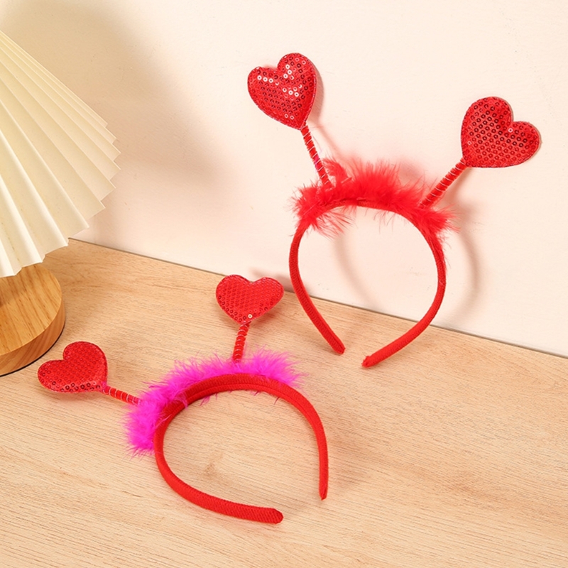 Lovely Red Heart Hair Hoop Furry Valentine's Day Heart Headband Party Headwear Rose Selling Pedlar Hair Hoop DXAA