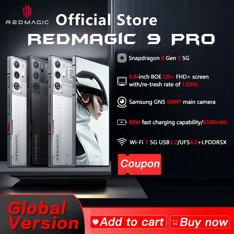 Color: Red, Ships From: CHINA, Bundle: Bundle 1 - Original Global Version RedMagic 9 Pro 5G Phone 6.8" Q9+ Full Flat FHD+ Gaming Phone Snapdragon 8 Gen 3 6500mAh 50MP NFC
