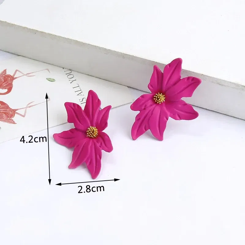 Metal Color: dark green - 2024 New Rose Red Flower Hanging Earrings for Women Love Heart Blooming Florals Cute Lovely Female Ear Jewelry brincos new