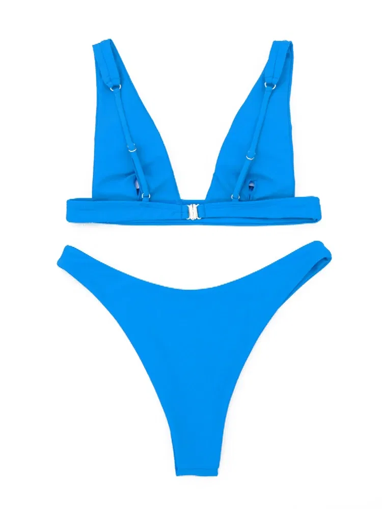 Color: Pink, Size: M - 2023 New Sexy Solid Bikini Women V-neck Swimwear Two Pieces Swimsuit Female Low Waist Bikini Set Brazilian Bathing Suit Bathers