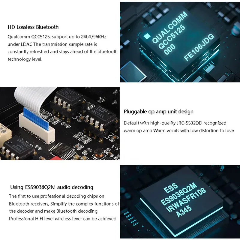 Color: Black - Flagship HD Bluetooth 5.1 Decoder Audio Receiver ESS9038 Lossless Decoding Supports LDAC APTX-HD HD Format High-power Amp