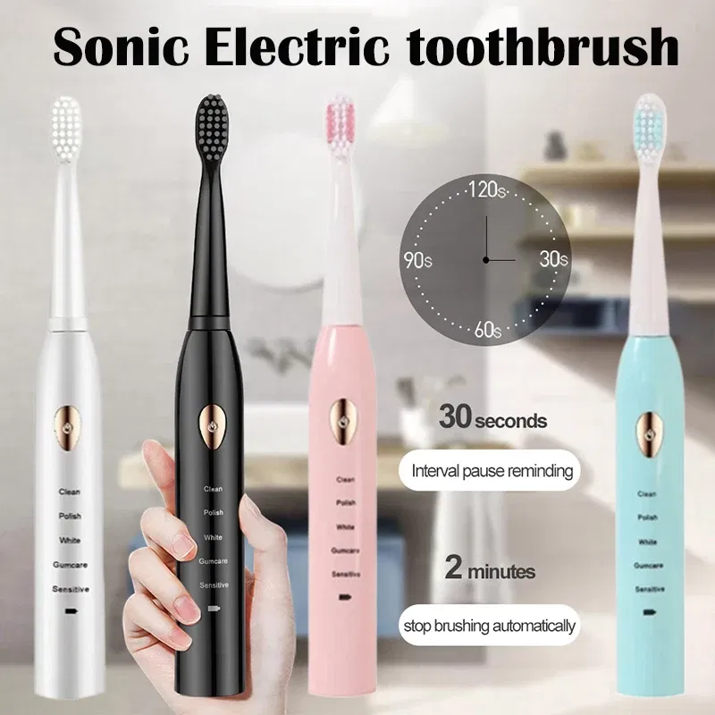 Color: MULTI - Electric Toothbrush 5-gear Mode USB Charging 4 colors IPX7 Waterproof Ultrasonic Rechargeable Soft Hair Toothbrush Adult Classic