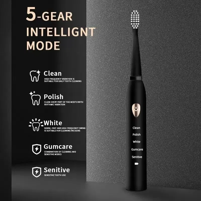 Color: MULTI - Electric Toothbrush 5-gear Mode USB Charging 4 colors IPX7 Waterproof Ultrasonic Rechargeable Soft Hair Toothbrush Adult Classic