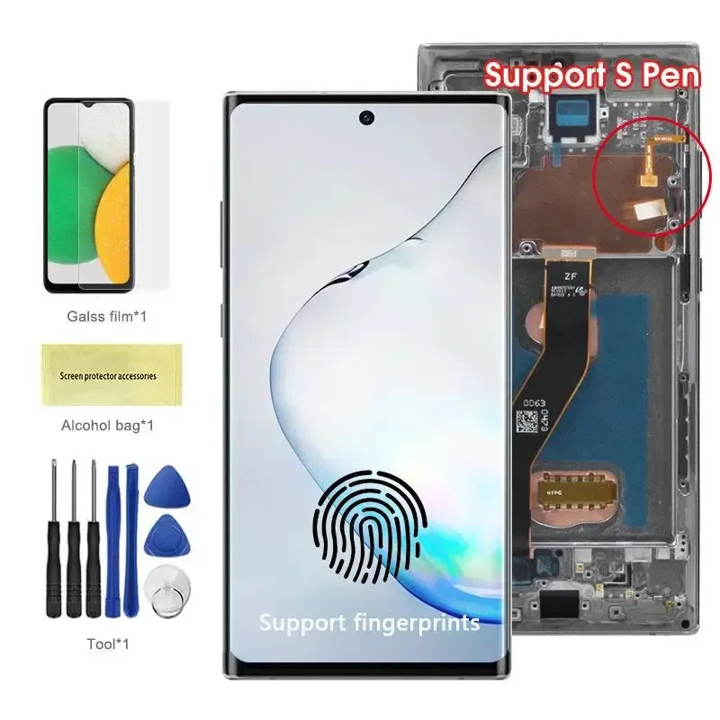 Color: Khaki, Ships From: CHINA - Top AMOLED Note 10 Plus Screen for Samsung Galaxy Note10+ N975F Lcd Display Touch Screen Support S Pen Fingerprints with Frame