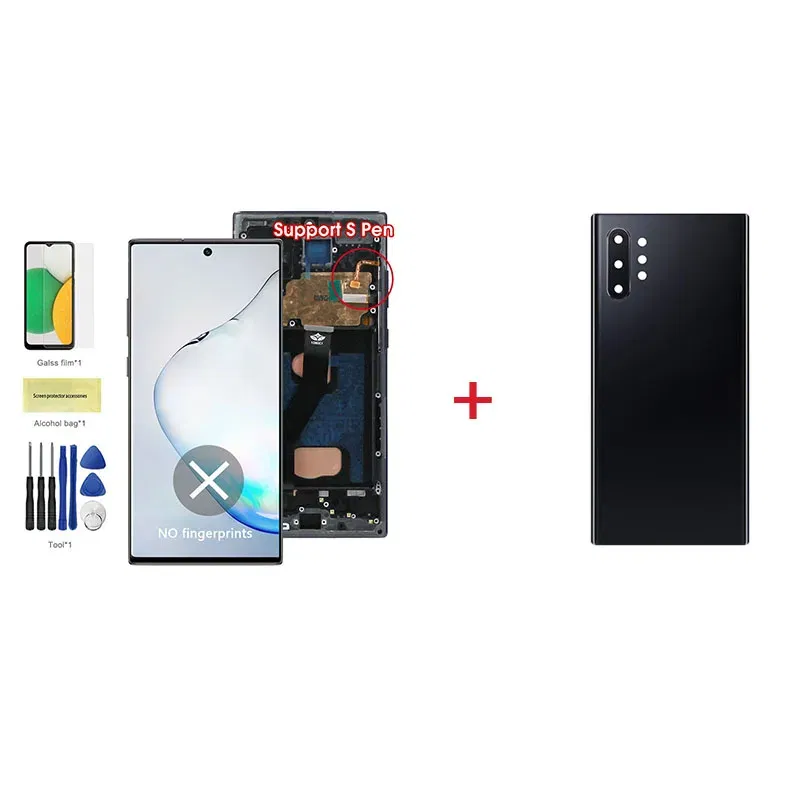 Color: Khaki, Ships From: CHINA - Top AMOLED Note 10 Plus Screen for Samsung Galaxy Note10+ N975F Lcd Display Touch Screen Support S Pen Fingerprints with Frame