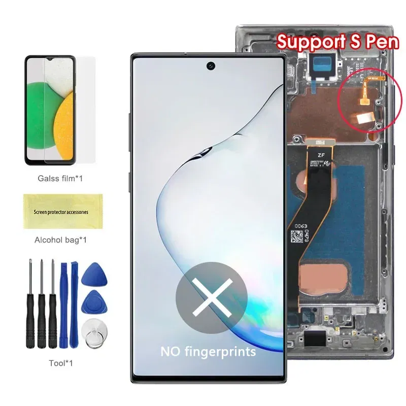 Color: Khaki, Ships From: CHINA - Top AMOLED Note 10 Plus Screen for Samsung Galaxy Note10+ N975F Lcd Display Touch Screen Support S Pen Fingerprints with Frame