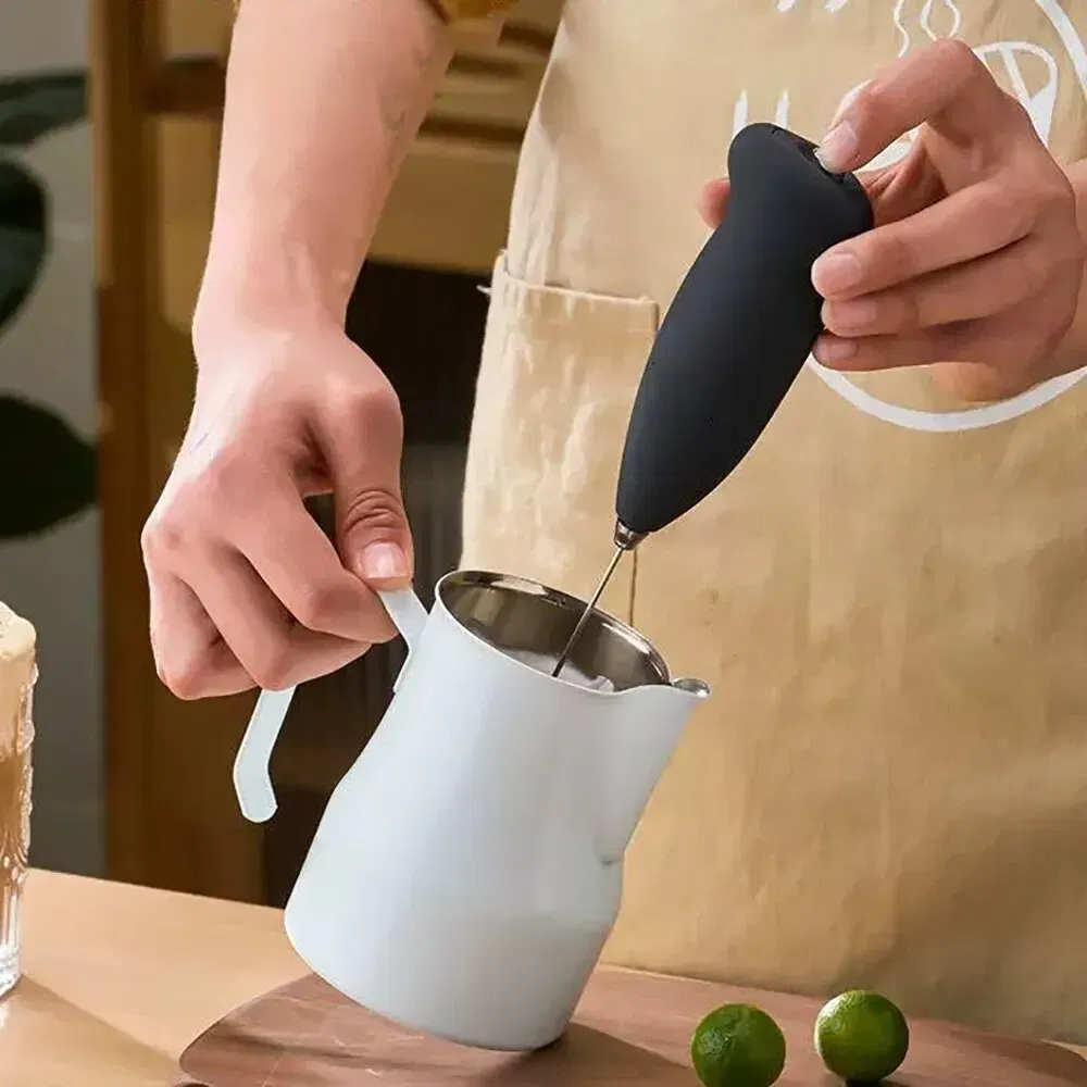 Color: light yellow - Electric Milk Frother Handheld Mixer Coffee Foamer Egg Beater Cappuccino Stirrer Mini Portable Blenders Home Kitchen Whisk Tool