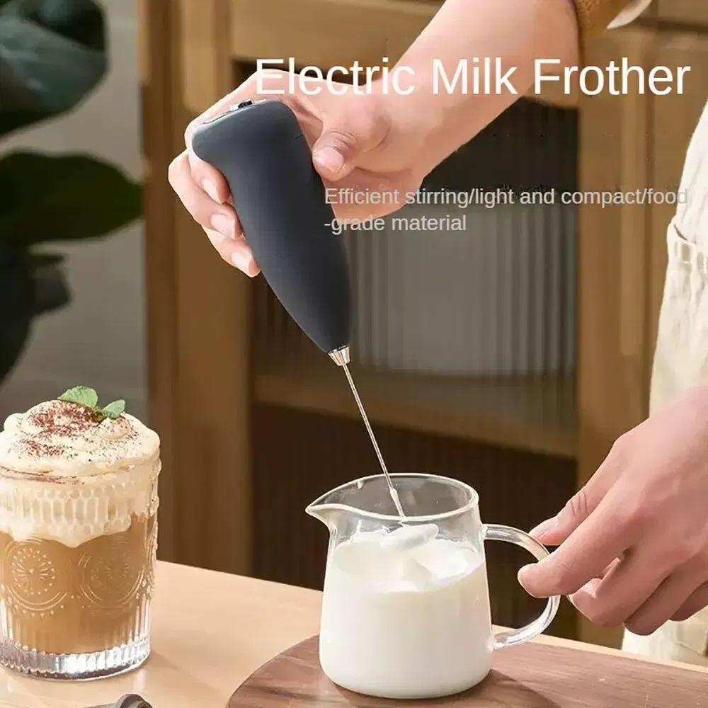 Color: light yellow - Electric Milk Frother Handheld Mixer Coffee Foamer Egg Beater Cappuccino Stirrer Mini Portable Blenders Home Kitchen Whisk Tool