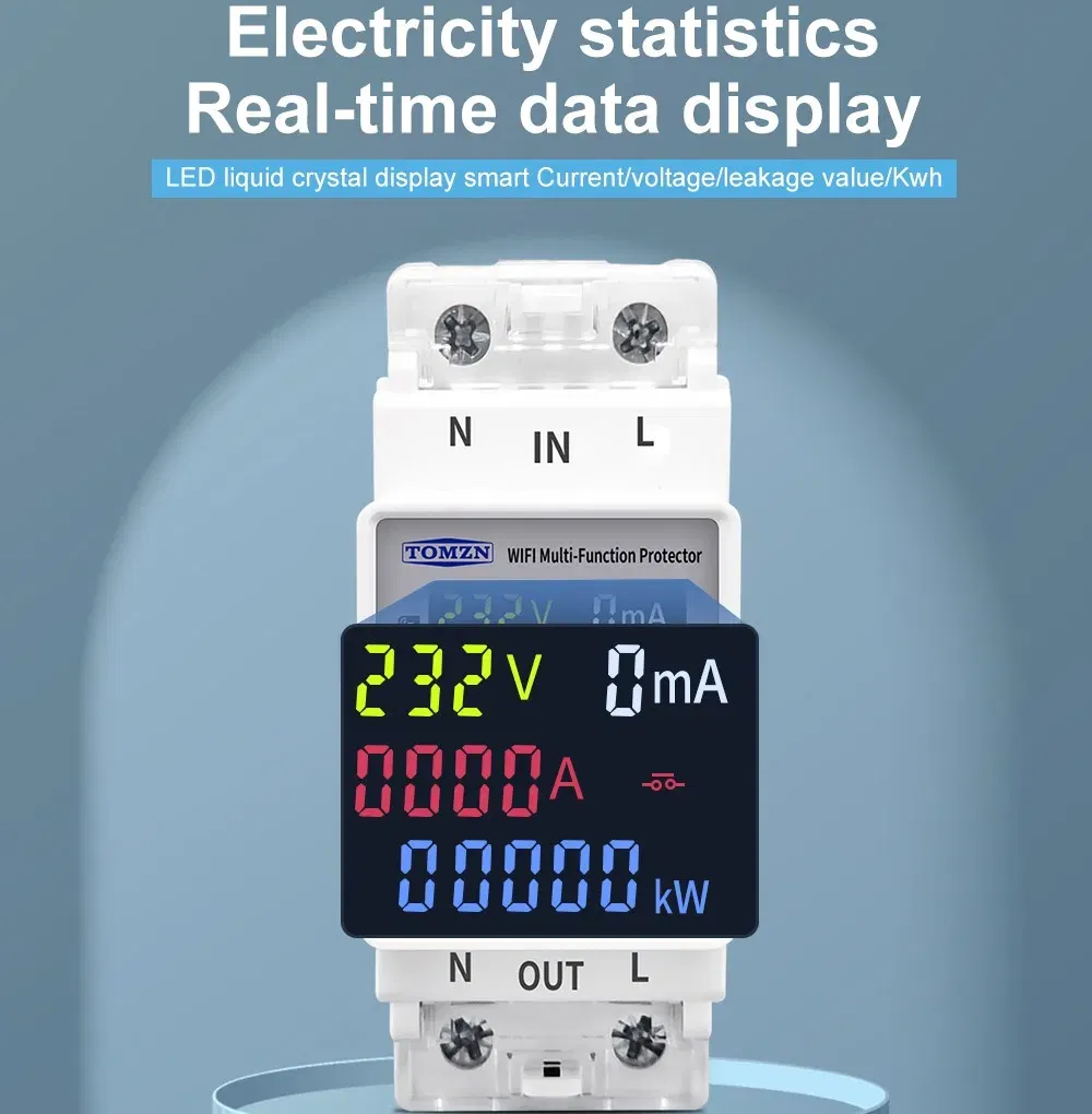 Rated Current: 63A - TOMZN 63A 110V 230V WIFI Smart Switch smartlife Kwh Metering Circuit Breaker Timer with voltage current and leakage protection