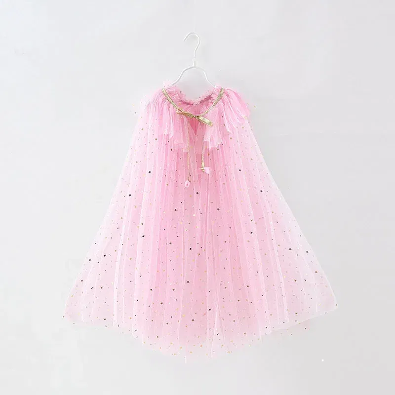 Color: MULTI, Kid Size: 12T - Little Girls Sequins Tulle Cape Children Princess Party Dress Up Cloaks Summer Thin Blue Pink White Halloween Birthday Costumes