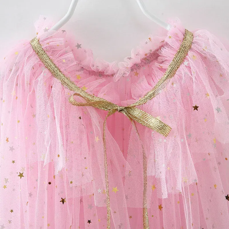 Color: MULTI, Kid Size: 12T - Little Girls Sequins Tulle Cape Children Princess Party Dress Up Cloaks Summer Thin Blue Pink White Halloween Birthday Costumes