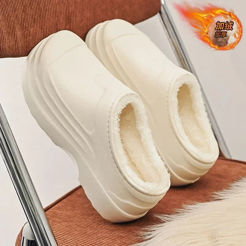 Color: Beige, Shoe Size: 41 - Eva Men's Chef Slippers Winter Slipper for Men Home Cotton Shoes Water Proof Anti-slip Keep Warm Height-increasing New Arrival