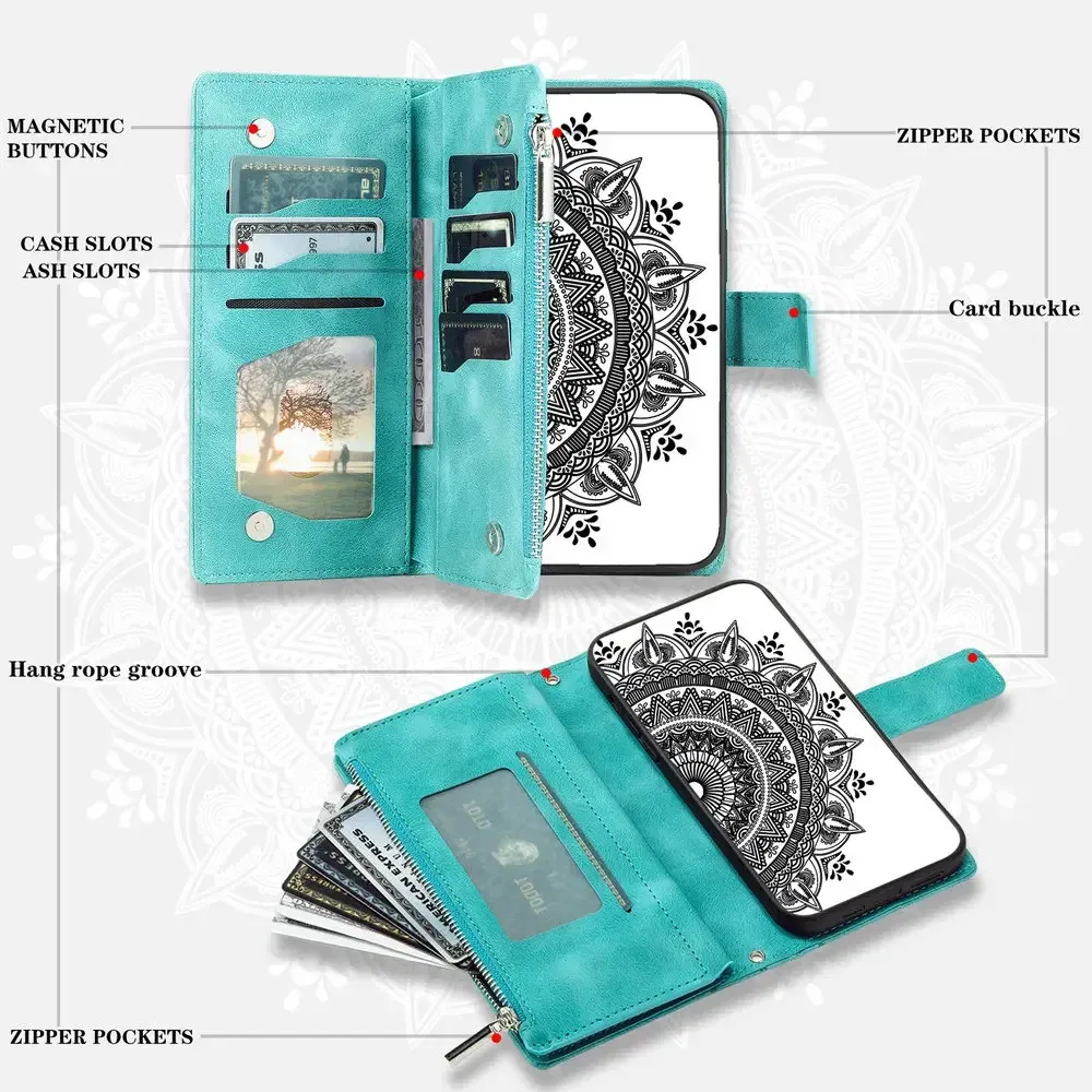 Material: Microfiber, Color: Black Green - A55 A34 A15 5G Zipper Wallet CrossBody Leather Case for Samsung Galaxy A54 Luxury Cover A55 A35 A14 A05 A04 A05s 35 A 55 54 Etui