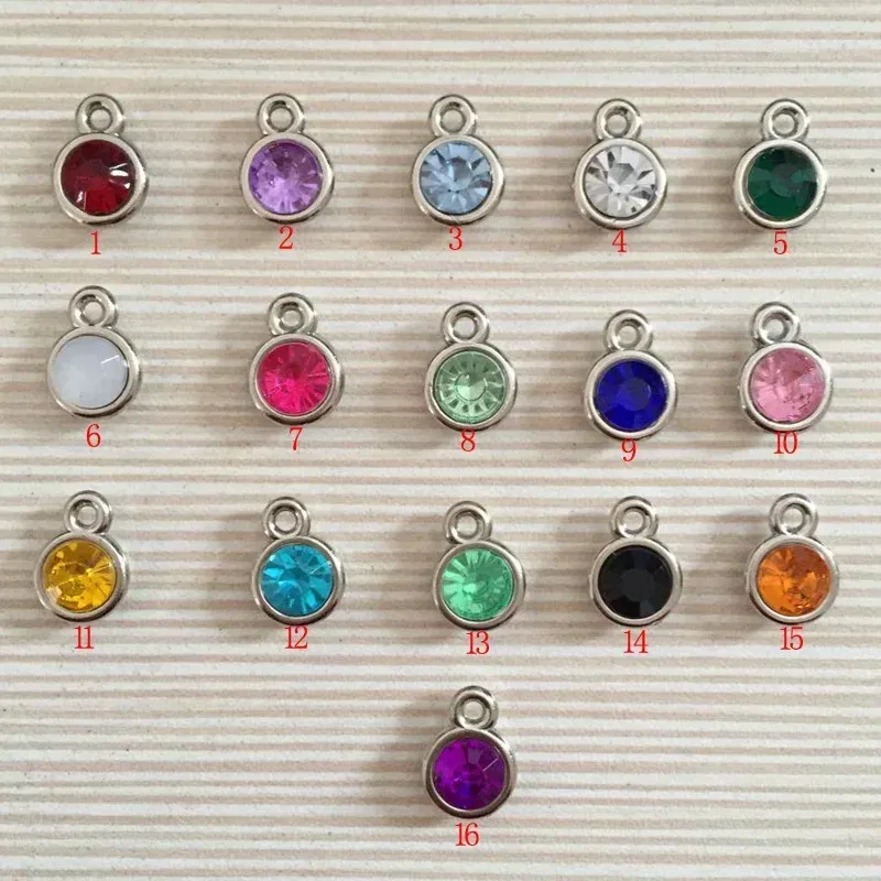 Metal color: Imitation Rhodium Plated - 150pcs/lot mixed Birthstone charms 11mm Acrylic for DIY jewelry