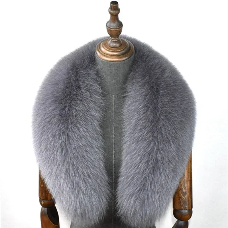 Color: Dark Grey, Size: S - 100% Natural Real Fox Fur Collar For Women Men Coat Jacket Fur Scarf Winter Extra Large Size Neck Warmer Fur Scarf Shawls Wraps
