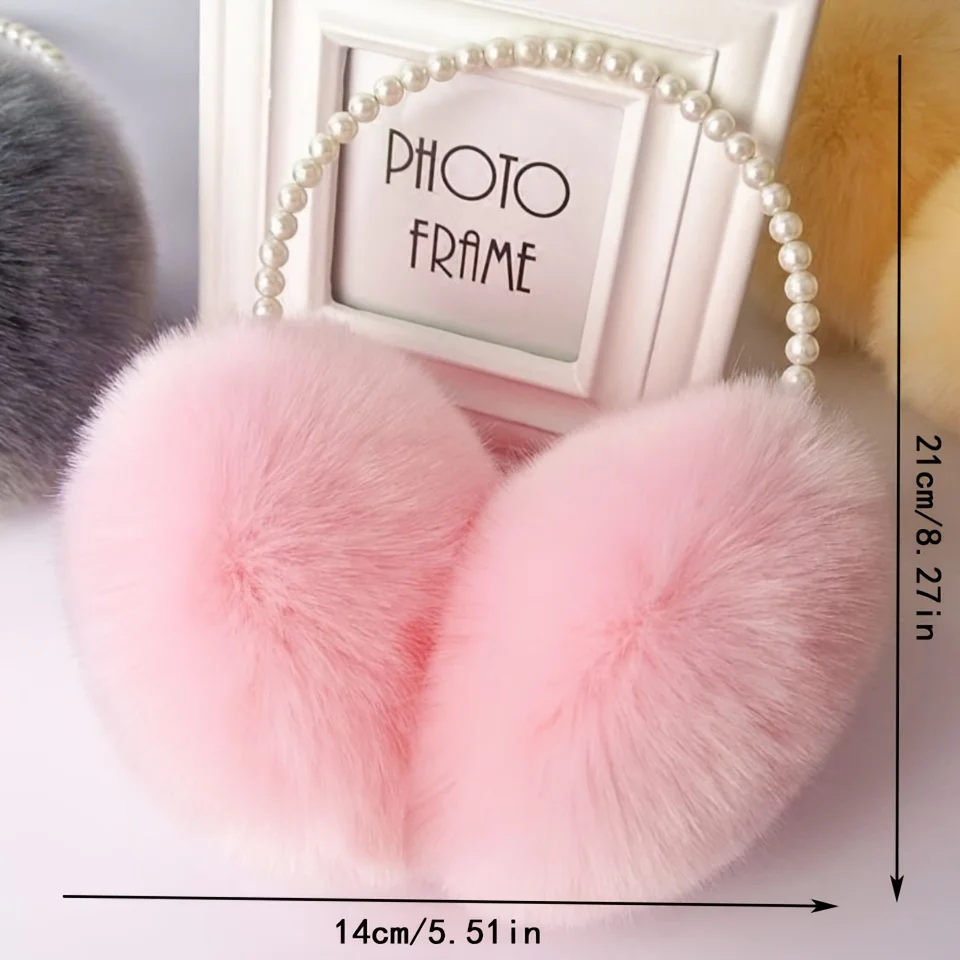 Color: SKY BLUE - Faux Pearl Hoop Plush Headband Elegant Solid Color Fluffy Earmuffs Thick Coldproof Ear Warmer For Women Girls
