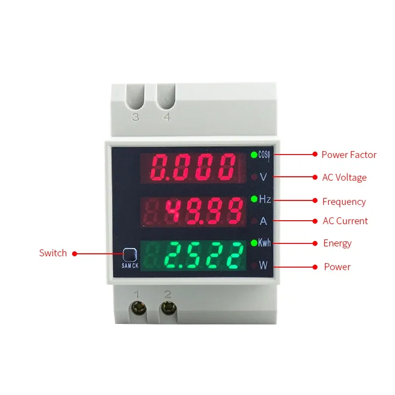 Color: WHITE, Ships From: CHINA - D52-2058 Wattmeter Din rail Volt current Meter Power Factor digital meter AC80-300V multi-function kwh Hz meter 0-100A