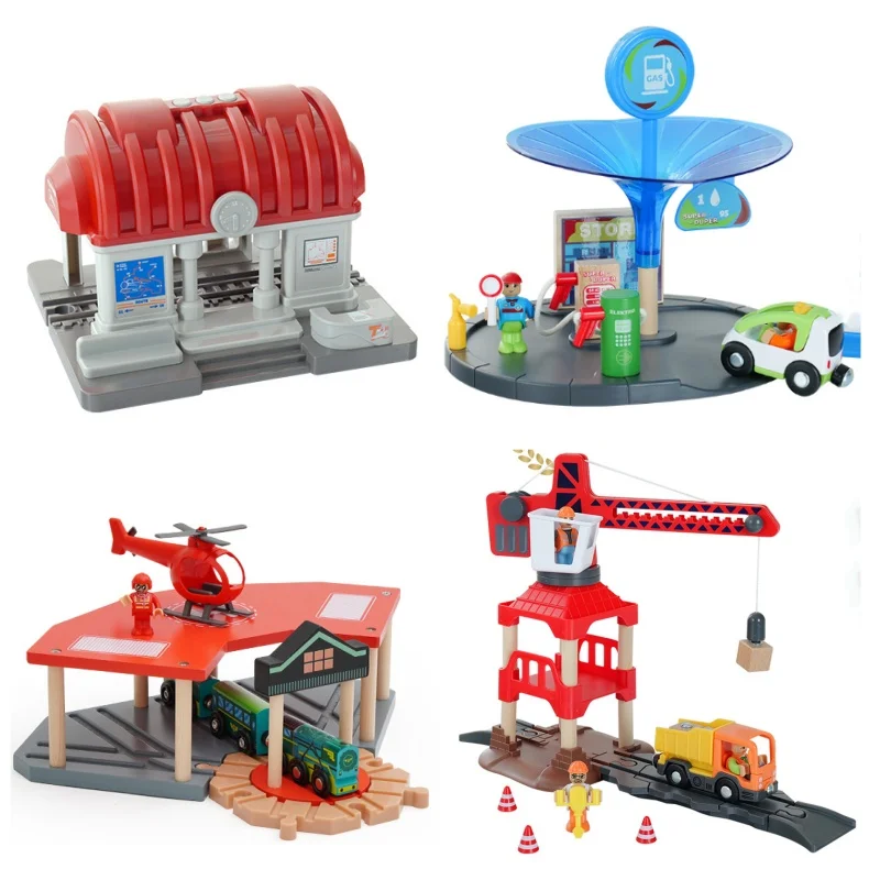 Color: Silver - Wooden Train Track Railway Bridge Tunnel Accessories Fit Police Station Scene for Brio Wood Train Pieces Educational Toys