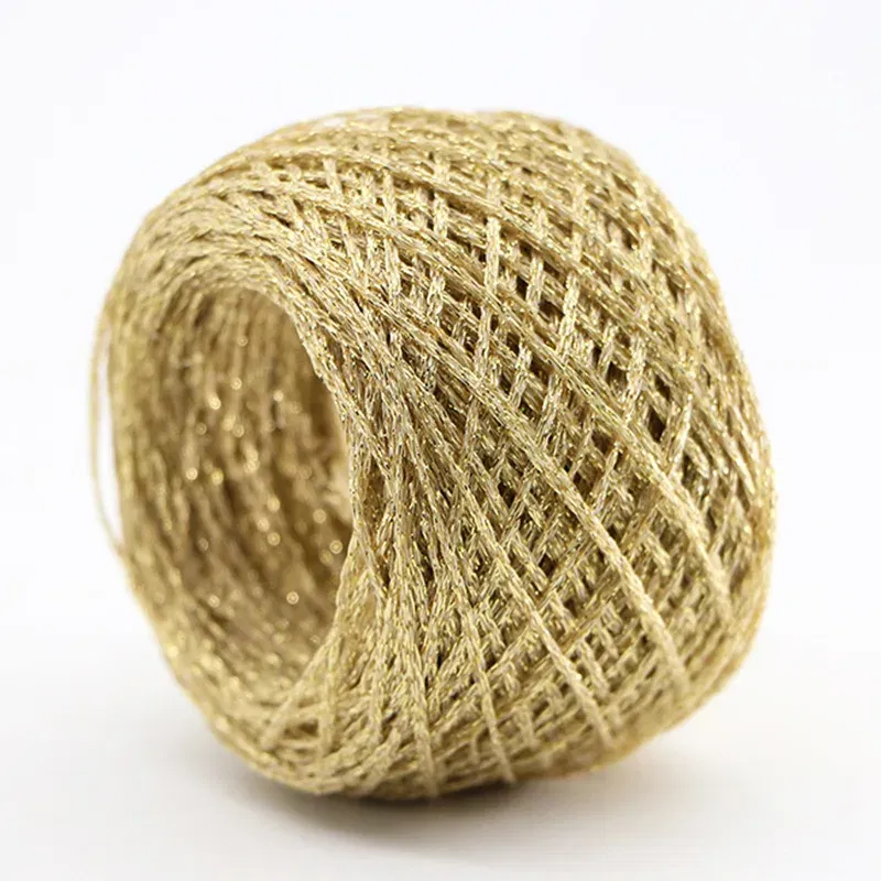 Color: Gold - 50g/ball Colorful Unique Gold Silver Wool Cotton Metallic Yarn Skein Crochet Thread Glitter Hand-woven Craft Bag