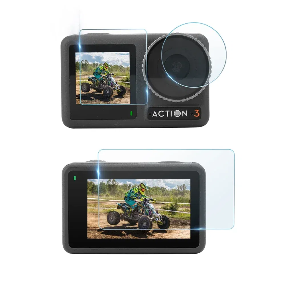 Colour: white color - 9H Tempered Glass Film for Dji Osmo Action 3 Touch Screen Film Cover Combo Set Action Camera Accessories