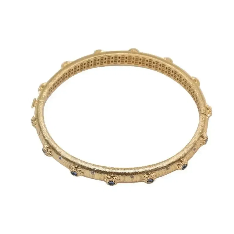 Gem Color: Red - Classic Court style wire drawing bracelet for women light luxury elegant green crystal retro flower bangles wedding fine jewelry