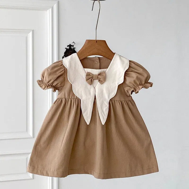 Color: PURPLE, Kid Size: 6M - 2024 New 0-4Yrs Baby Girl Clothing Short Sleeve Cotton Splicing Kids Princess Dresses Baby Girl Party Dress