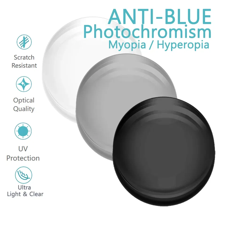 Lenses Color: Red, Lens Index: 1.56 - A Pair Progressive Multi-focus & Photochromic & Anti-Blue Ray Optical Lens Myopia Presbyopia 1.56 1.61 1.67 Index